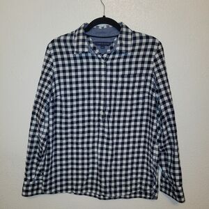 Tommy Hilfiger Woman's Collared Blue and White Plaid Blouse Cotton